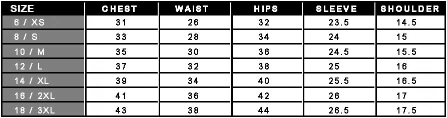 Women Leather Jacket Size Chart
