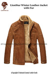 Men's Aviator Bomber Leather Jacket with Fur Lining
