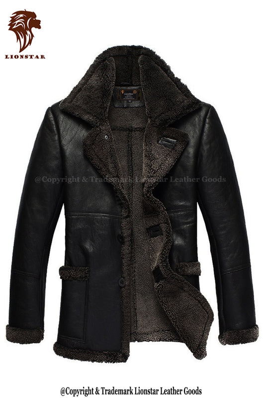 Men's Winter Leather Coats with Fur in Black