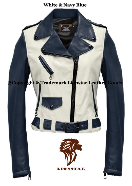 Ladies genuine leather jacket blue