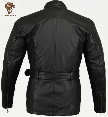 Men Biker Coat Black Back Side