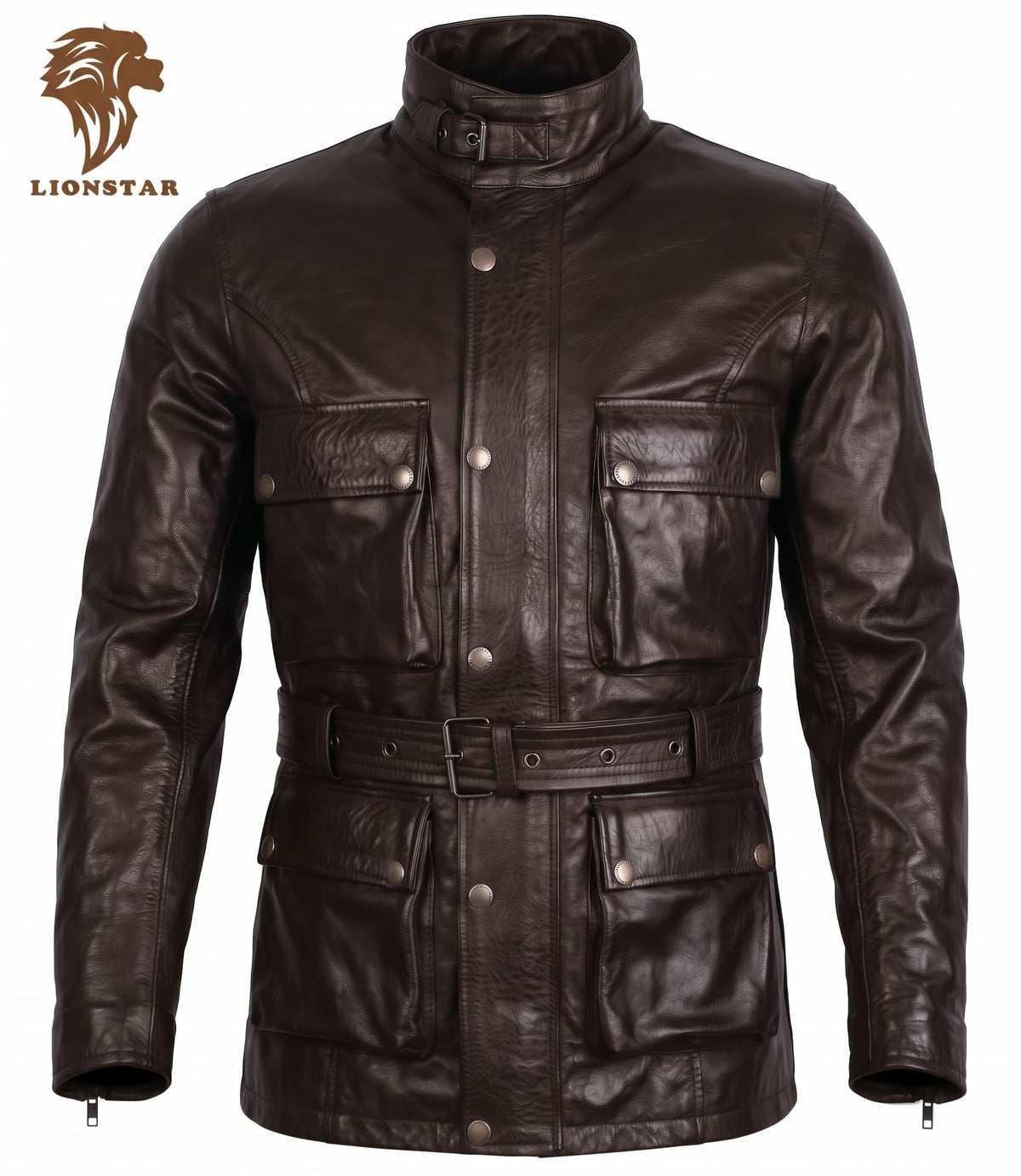 Men Biker Coat Brown Front Side