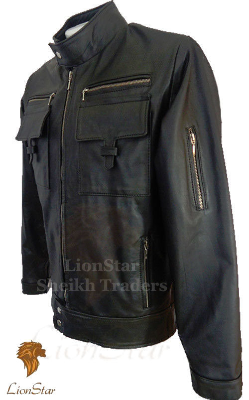 Men Leather Jacket Black Side