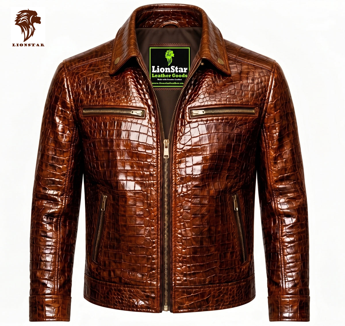 Crocodile Leather JAcket in Brown