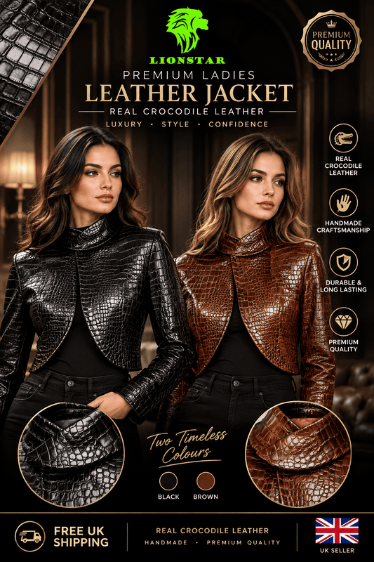 LionStar Ladies Genuine Crocodile Leather Premium Jacket | Black Brown