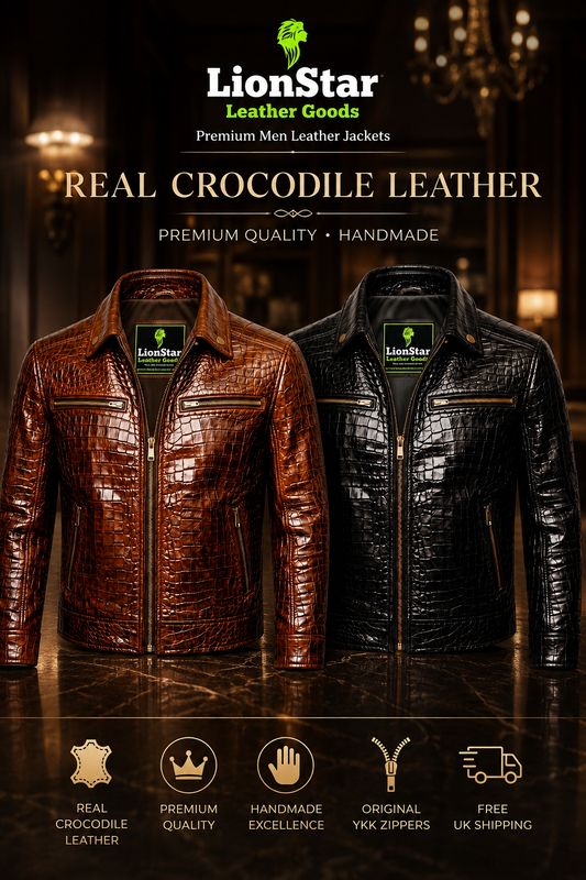Crocodile Men Leather Jackets in Brown and Black Colors