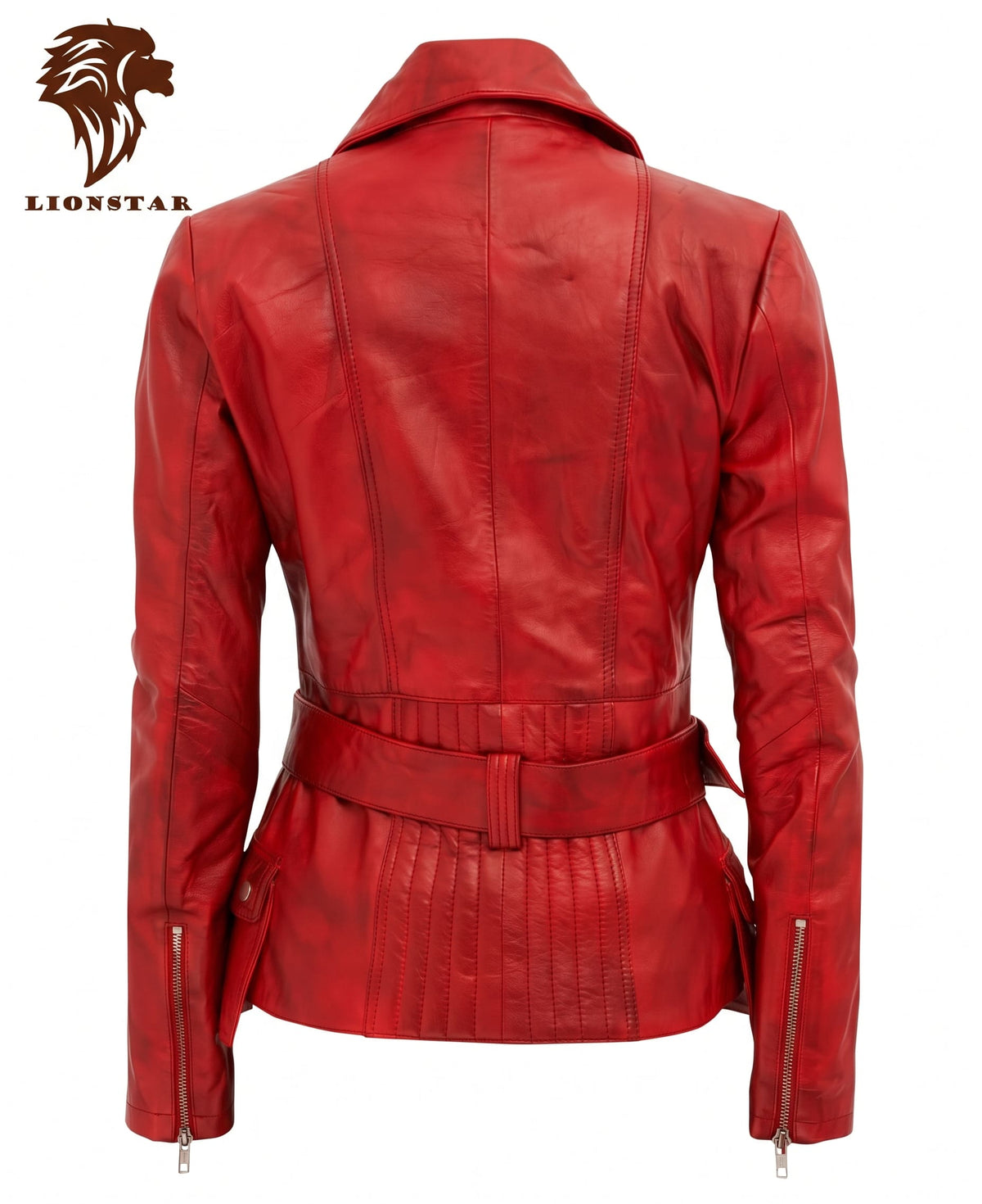 Lionstar Ladies Red Leather Jacket Back