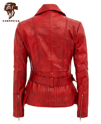 Lionstar Ladies Red Leather Jacket Back