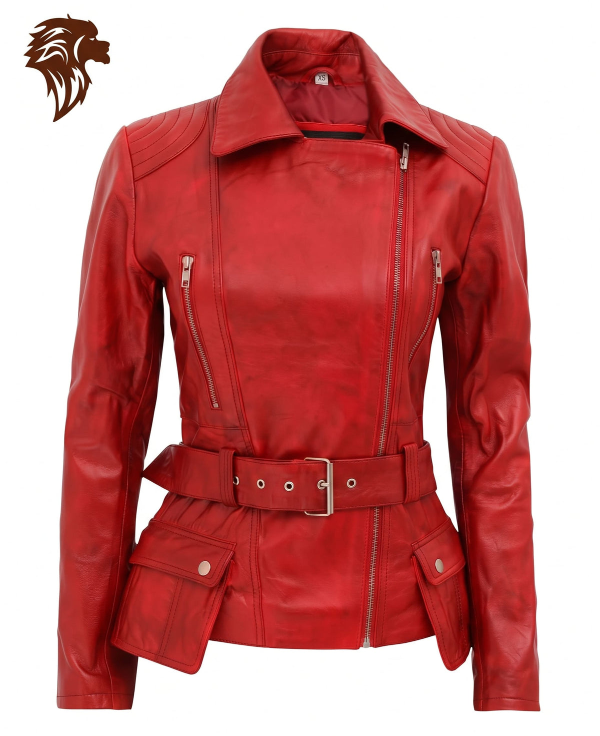 Lionstar Ladies Red Leather Jacket Front