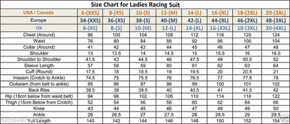 Ladies Motorbike Suit Size Chart