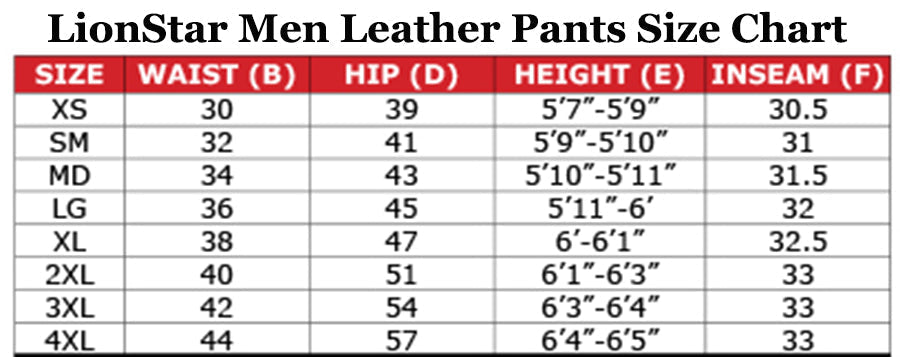Men Pants Size Chart