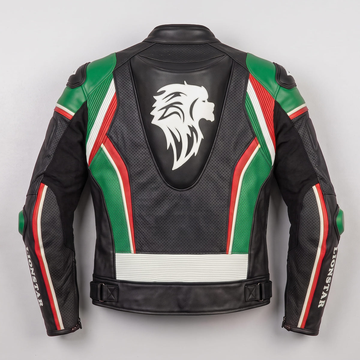 Lionstar Italian Flag Racing Motorcycle Leather Jacket Cowhide CE Armour