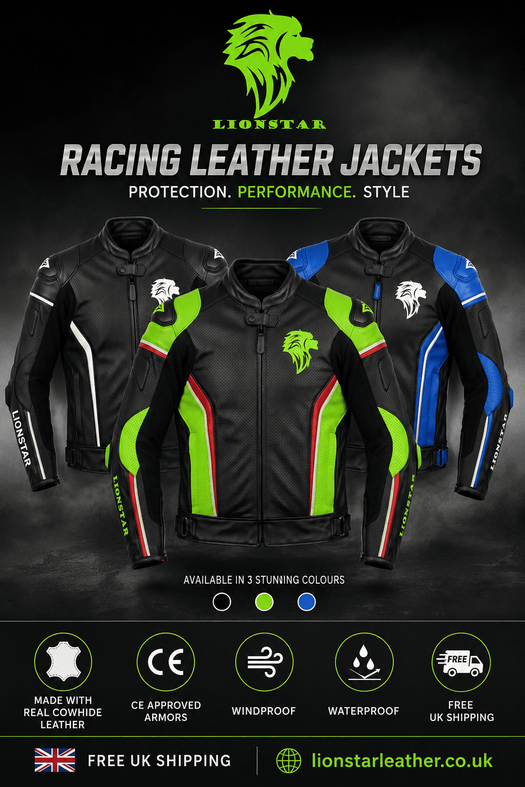 Lionstar Men's Cowhide Motorcycle Racing Leather Jacket