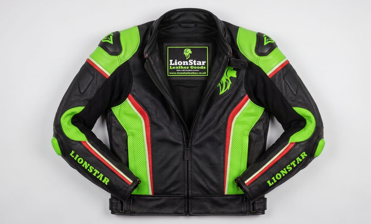 Lionstar Men's Cowhide Motorcycle Racing Leather Jacket