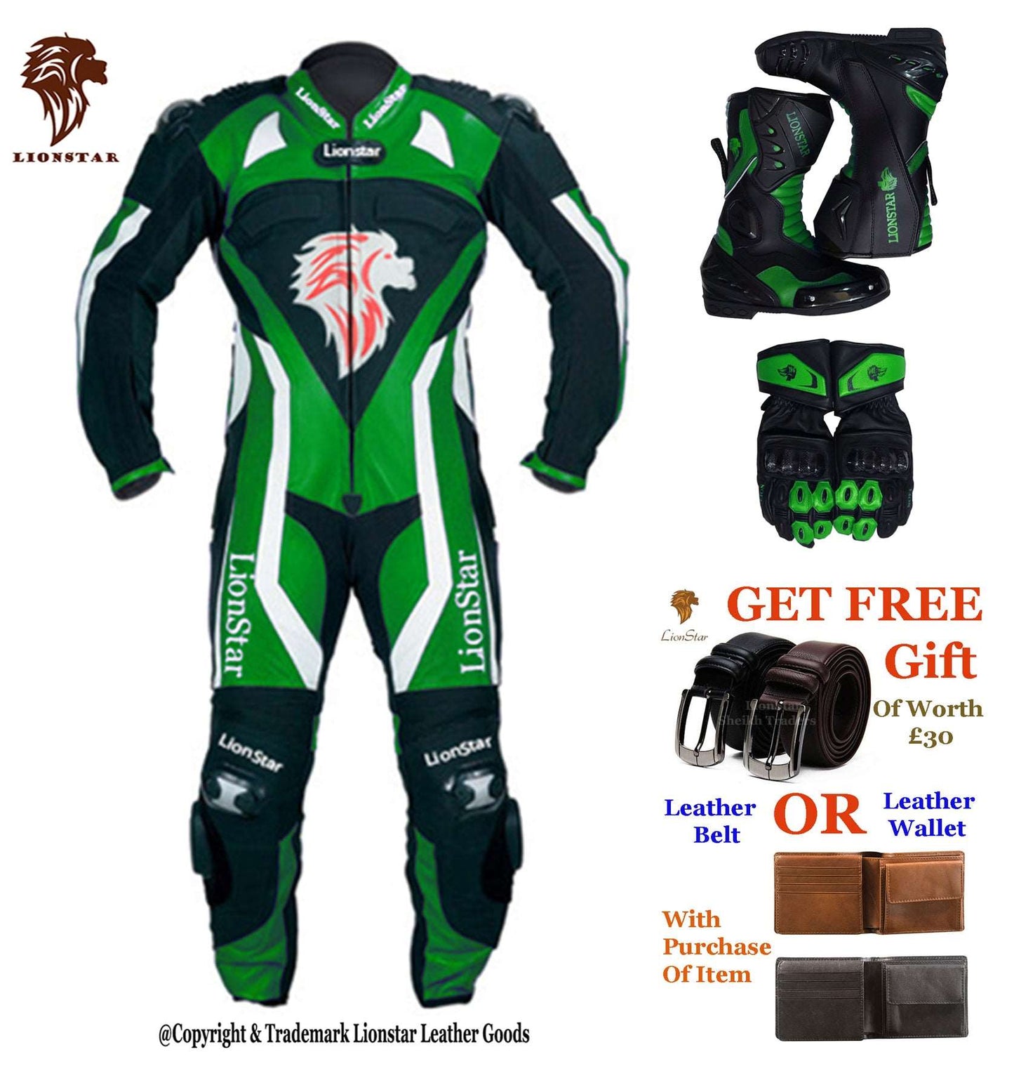 Race Leathers Green Full Set