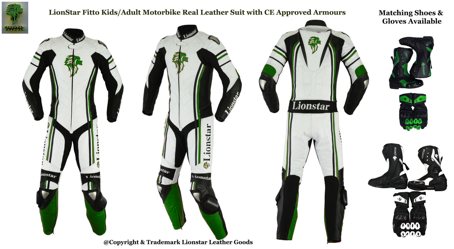 Motorcycle Racing Leathers Green Full Set