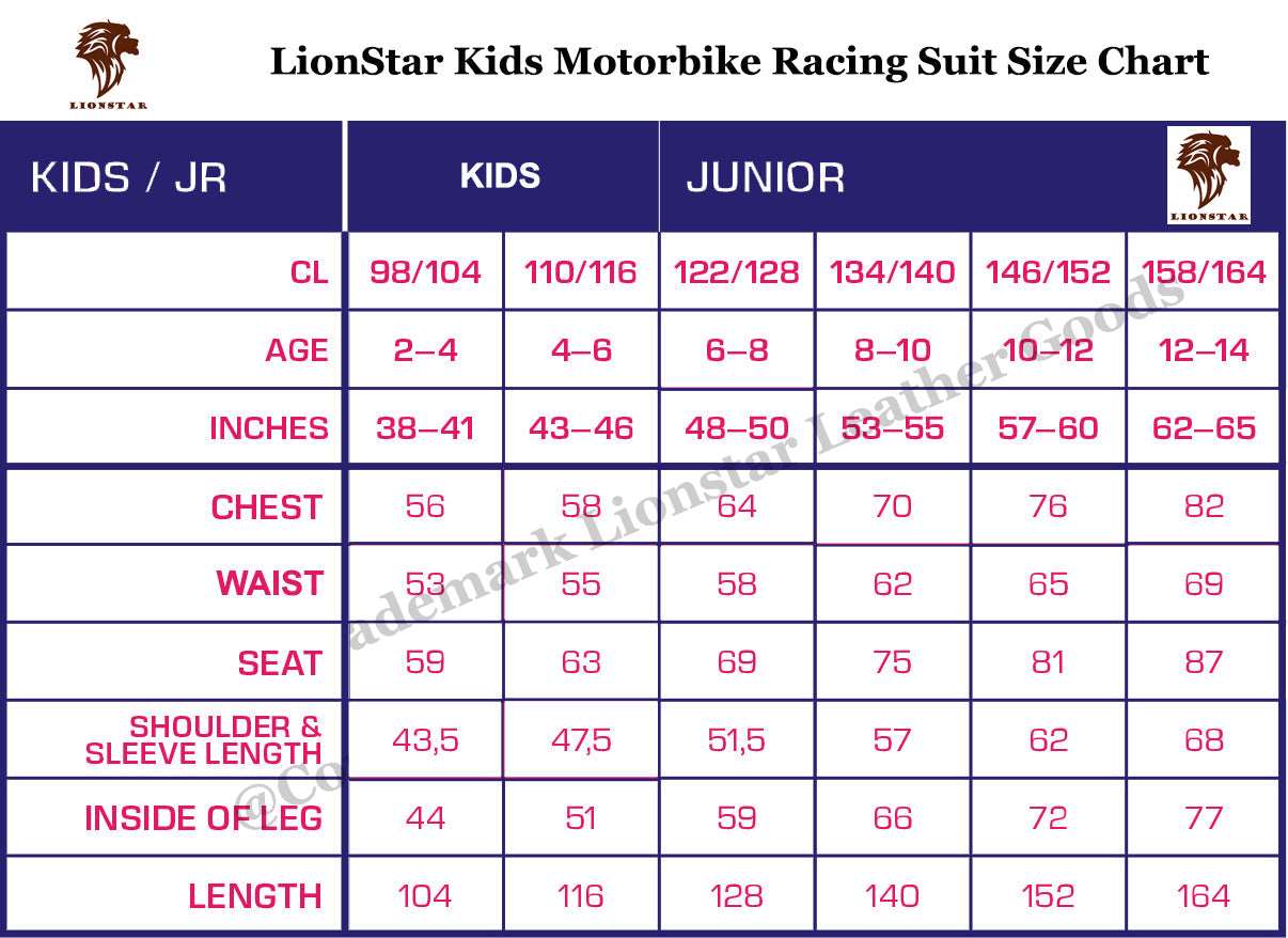 Kids Motorbike Size Chart