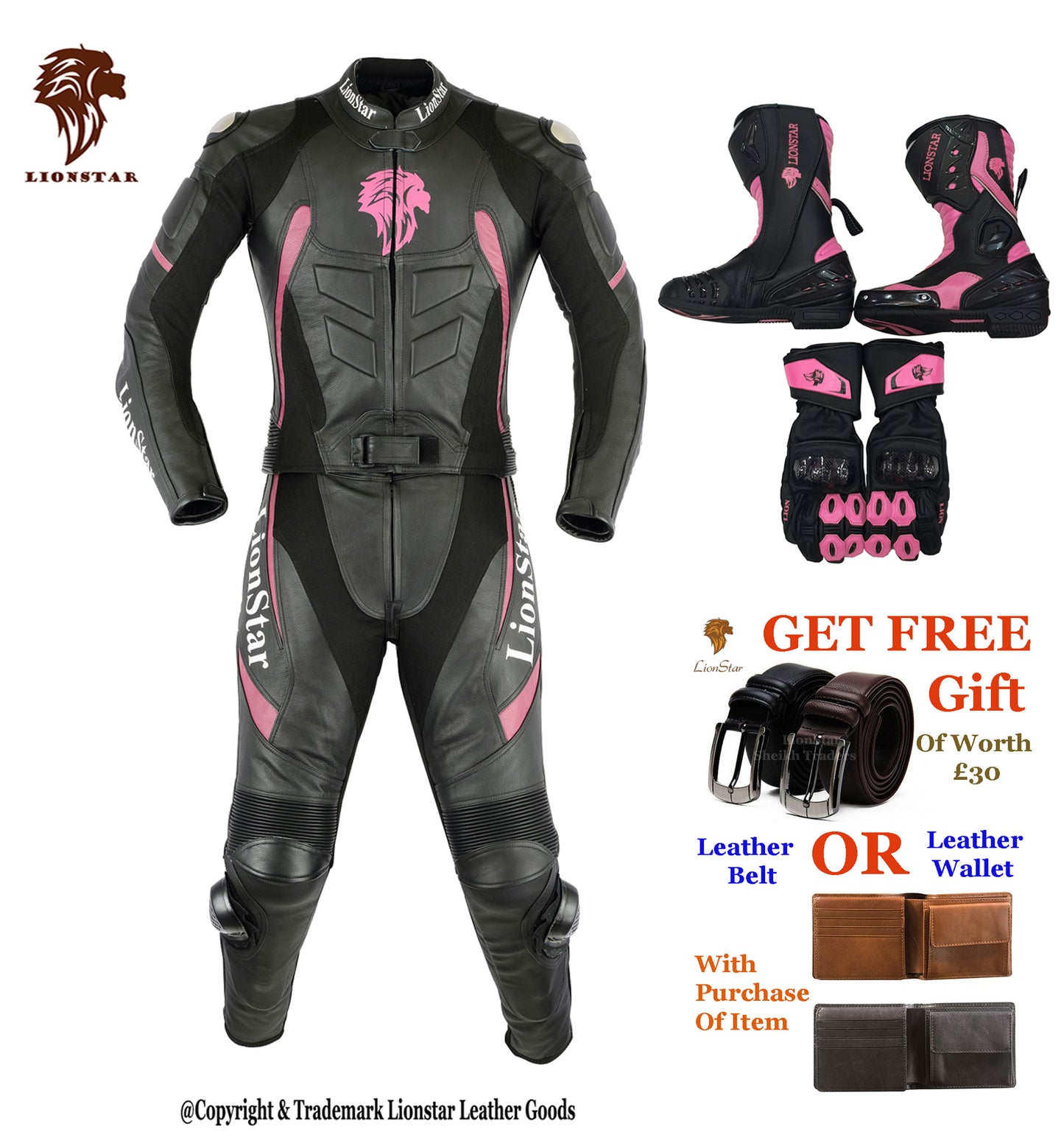 Lionstar Panther Unisex Kids/Adults Motorbike Racing Leather Motorcycle Suit /Full Set (2 Colors Available)