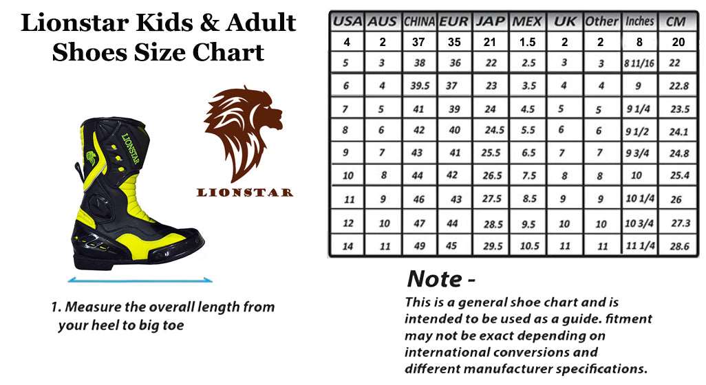 Motorbike shoes Size Chart