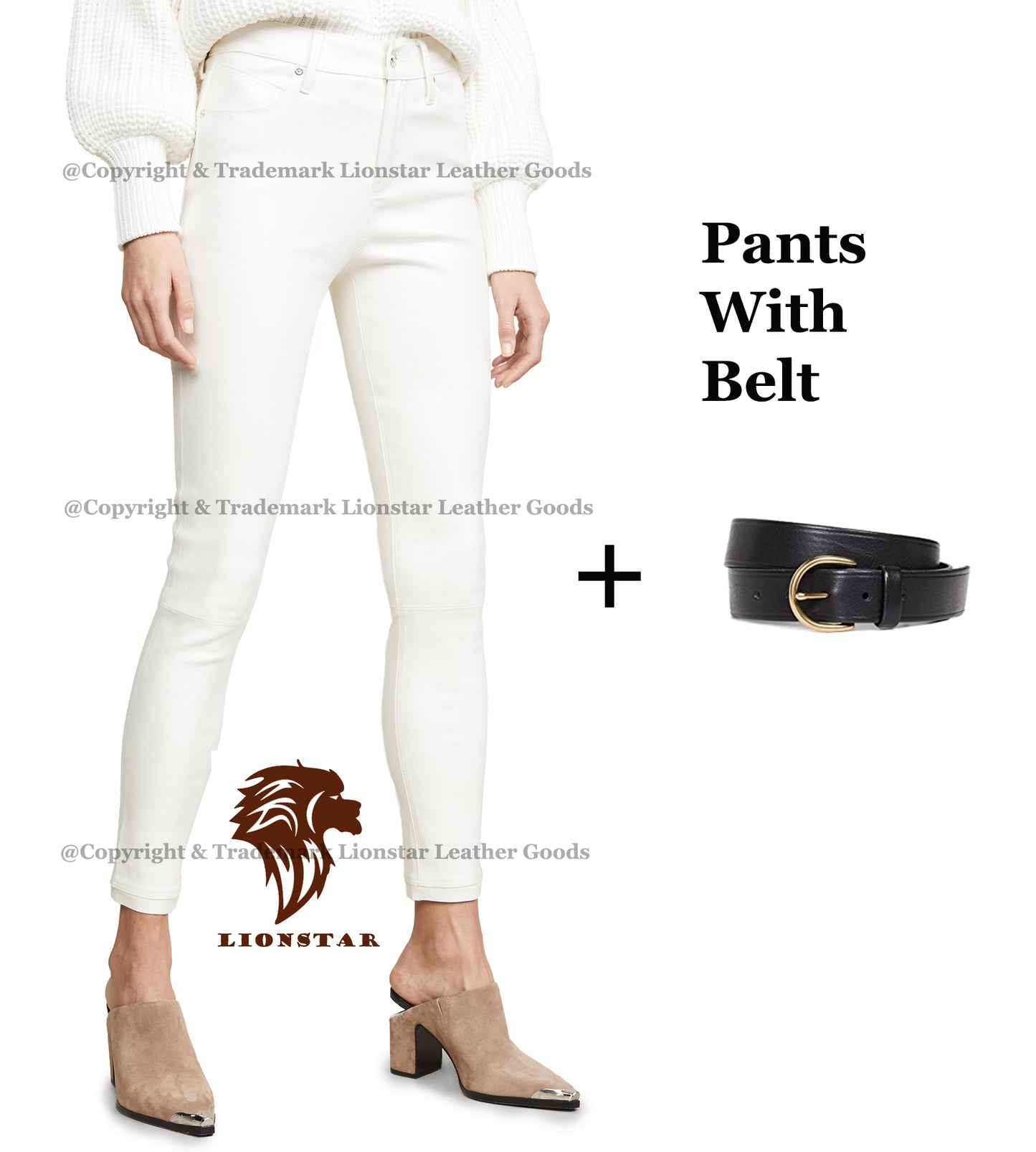 White Leather Pants with Belt
