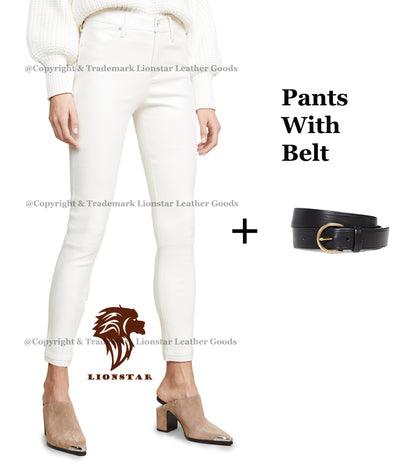 White Leather Pants with Belt