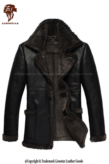 Men's Winter Leather Coats with Fur in Black front