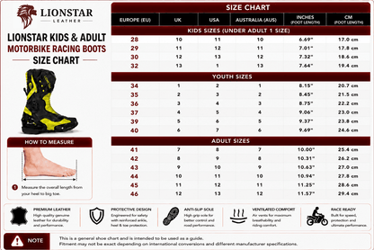 Lionstar Racing Boots Size Chart