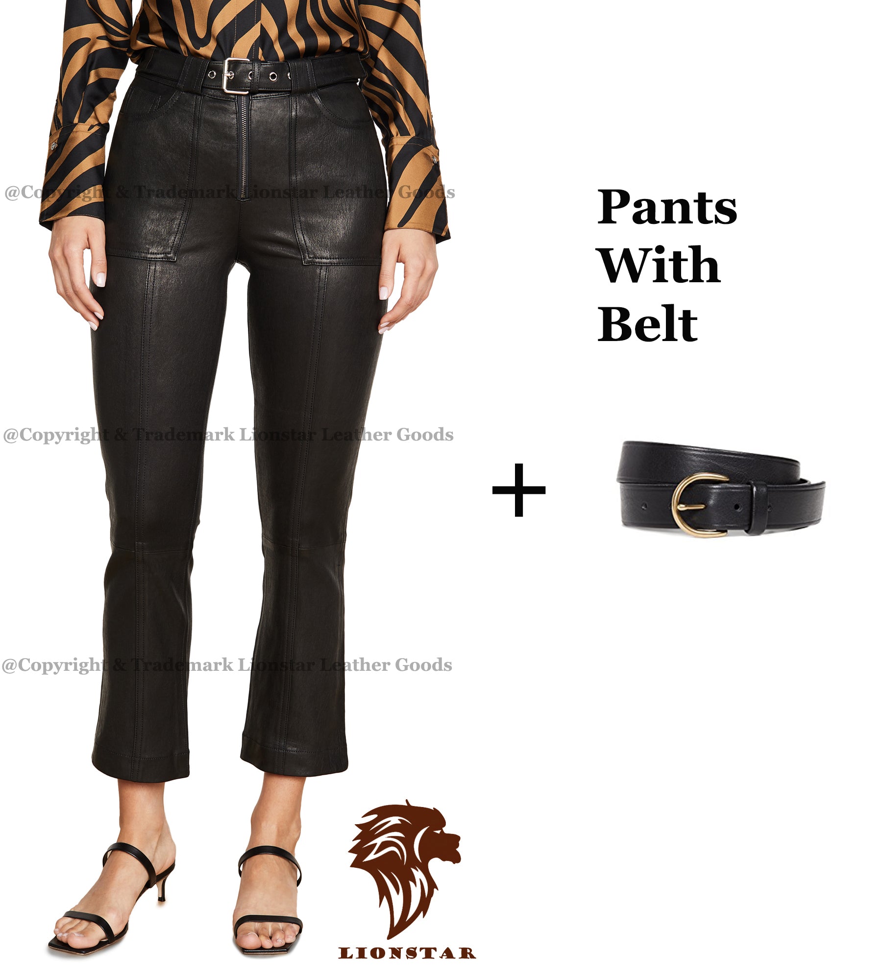Women Leather Pants with Belt