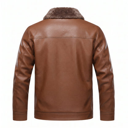 Lionstar Men's Genuine Cowhide Leather Winter Jacket with Fur Lining – Brown & Black