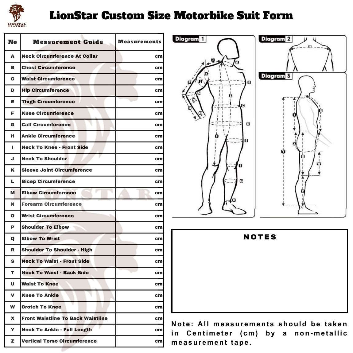 Lionstar Custom Size Form