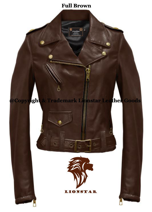 Ladies genuine leather jacket brown