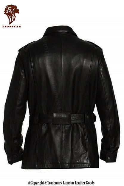 Men Black Leather Coat Back