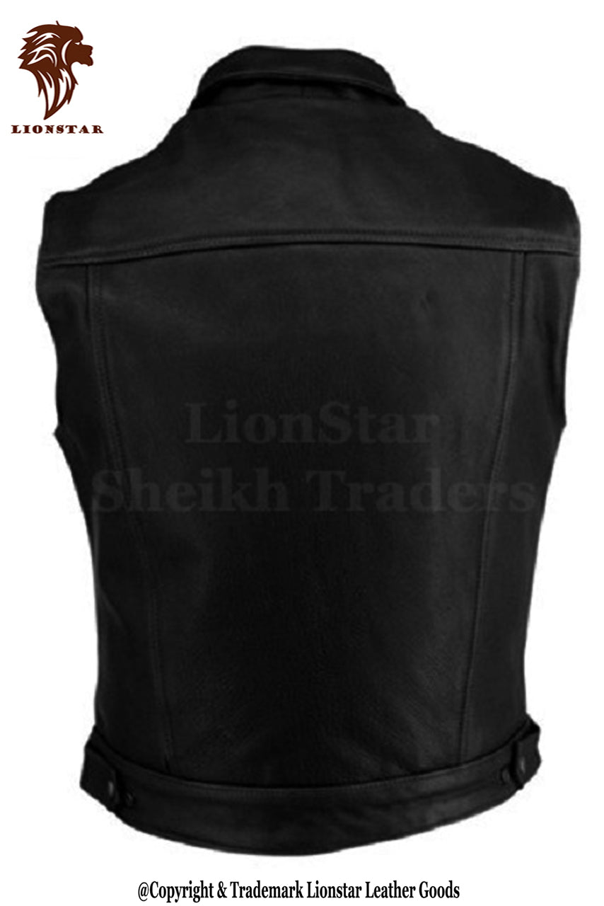 Black Leather Vest Back